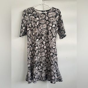 Express snake print dress with ruffled hem